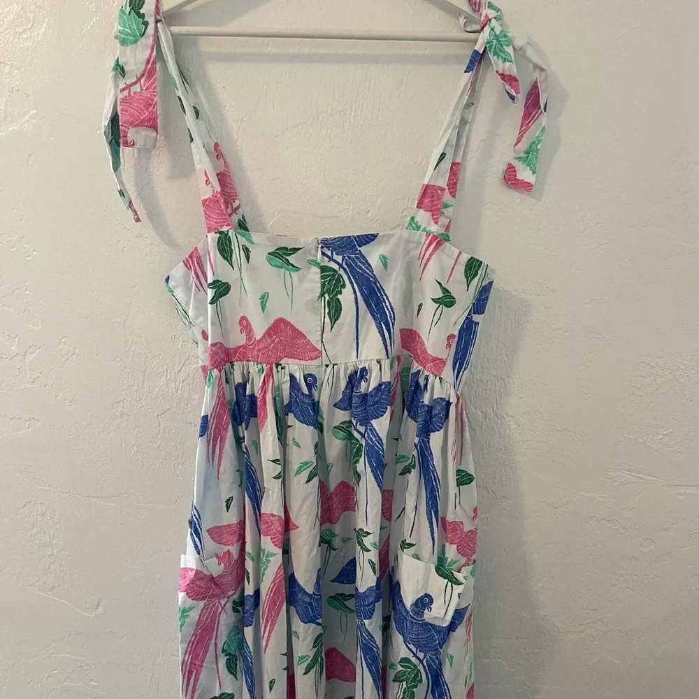 OLIPHANT Tie Strap Macaw Pocket Midi Dress size Small - Picture 4 of 13